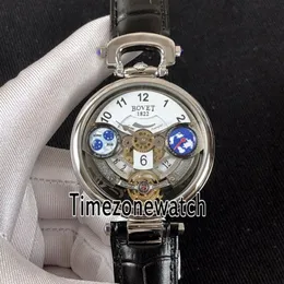 Bovet Amadeo Fleurier Grandi Complicazioni Edouard Tourbillon Cassa in acciaio Quadrante scheletrato bianco Orologio svizzero da uomo al quarzo Pelle nera 319M