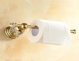 Gold Polished Toilet Paper Holder Solid Brass Bathroom Roll Accessory Wall Mount Crystal Tissue Y2001082542140