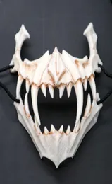 Half Animal Mask Long Teeth Demon Samurai White Bone Mask Tengu Dragon Yaksa Tiger Resin Mask Cosplay T2005093356004