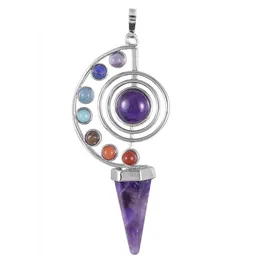 Pendant Necklaces Natural Stone Pendum Crystal Yoga 7 Chakra Spiral Hexagonal Cone Amethyst Reiki Healing Jewelry Drop Delive Dhgarden Dhvyi