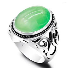 Cluster Rings Selling 925 Sterling Silver Men's Ring Green Agate Stone Punk Unisex High Jewelry