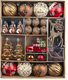 Ornamenti per l'albero di Natale, set di decorazioni infrangibili con palline di Natale rosse e marroni da 60 ct, ornamento per albero sospeso nel bosco sfuso per le festività natalizie