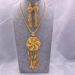 Dubai 18K Gold Farbe Schmuck Sets für Frauen Indische Äthiopien Halskette Anhänger Ohrringe Set Afrika Saudi-Arabien Hochzeit Party Geschenk262E