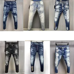 Herrenjeans, Denim, zerrissene Jeans für Männer, Skinny, gebrochener Italien-Stil, Loch, Fahrrad, Motorrad, Rock, Revival, Hose218T