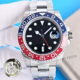Automatiska klockor Pepsi Blue and Red Bezel Rlx GMT-Master armbandsur Jubileumsarmband 3285 Rörelse Black Dial Mens Luxury Watch Wristwatch Luminous Sapphire