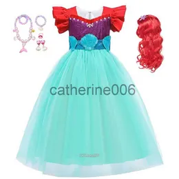 Speciella tillfällen sjöjungfrun Ariel Princess Girl Dress Cosplay Costumes for Kids Party Baby Girl Mermaid Dress Up Sets Children Halloween Clothing X1004