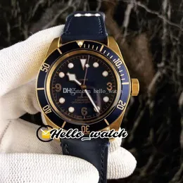 Neue 18K Goldgehäuse 1958 79030 79250 Blaues Zifferblatt Automatik Herrenuhr Blaue Lünette Lederarmband Hochwertige Luxusuhren HWTD Hallo 250S