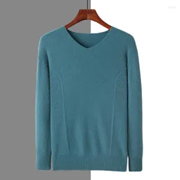 Herrtröjor Autumn/Winter Pure Mink Cashmere Sweater V-Neck Pullover Sticked Plus Size Long Sleeve High-End