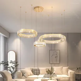 Chandeliers 3 4 5 Ring Hanging Light Pendant Lamp Golden Chrome LED Modern Circle Ceiling Crystal Chandelier For Dinning Living Room