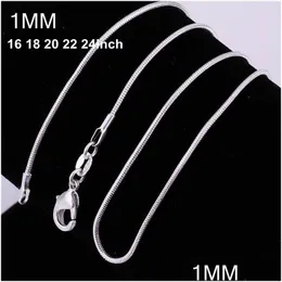 Kedjor 1mm 925 Sterling Sier Smooth Snake Women Halsband smyckekedjan Storlek 16 18 20 22 24 26 28 30 Inch Wholesale Drop Delivery Pen DHGWN