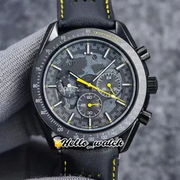 44 mm apollo edycja pamiątkowa zegarek Dark Side Moon 311 92 44 30 01 001 Kwarc Chronograph Mens Watch Pvd Black Steel Leather246R