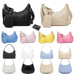 المصمم Cleo Re Edition 2000 2005 Nylon Leather Bag Women Hobo 3 قطعة محددة الإبط تحت دقة الكتف الأزياء الفاخرة الأزياء الأسود P K436#