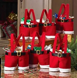 10st stor storlek jul godis väska vinhållare jultomten byxor gåva och behandla väskor med handtag bärbara godis presentkorgar presentförpackning för wedd