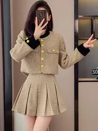 Two Piece Dress Small Fragrant Tweed Coat New Autumn Winter Runway Style 2 Piece Outfit Woolen Pleated Skirt Set Women's Two Piece Skirt Suit 2024