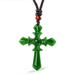 Certificato 100% naturale Hetian Afghan Jade intagliato croce pendente collana gioielli fascino amuleto Lucky254G