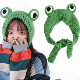 Beanie/Skull Caps Beanies Beanie/Skl Cute Frog Hat Cloghet Knitted Women Girl Winter Sklies Costume Beanie Hats Cap Trendy Ear Protect Dh05D