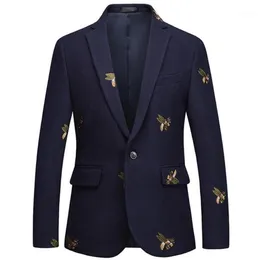 Haft haftu pszczoły Slim Fit Masculino abiti uomo 2020 PROMIS Blazers Tweed wełna dla mężczyzn stylowa kurtka marynarska 13203