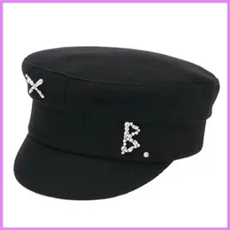 Lüks Tasarımcı Rhinestone İşlemeli Yün Tweed Sonbahar Kış Donanma Şapkaları Kız Bailey Düz Üst Cap Kadın Mens Caps Casquette D2112204Q