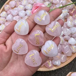 Loose Gemstones Rose Quartz Heart Lucky Inspirational For Parent Family Friend Love Healing Crystal Palm Worry Stone Chakra Reiki Ncin Dhpij