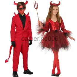 Ocasiões especiais Aristocracia Europeia Vampiro Crianças Demônio Vermelho Diabo Mal Jaqueta Calças Vestido Halloween Trajes Cosplay Meninos Meninas Touro Fantasma Festa x1004