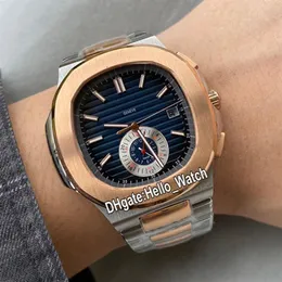 Новые 40 5 мм 5980 5980 1 5980 1A D-синий циферблат Азиатские автоматические мужские часы Двухцветное розовое золото со стальным ремешком Спортивные часы PPHW Hello watch344N