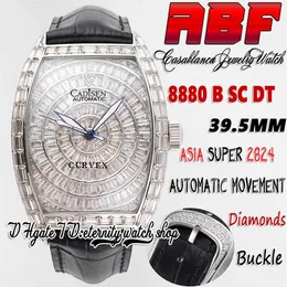 ABF Cintree Curvex abf8880 C D ETA A2824 Relógio Masculino Automático Baguette Pavimentada Caixa de Diamantes Iced Out Diamond Dial Couro Preto Str258D