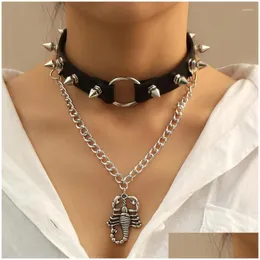 Chokers Choker Black Leather Bat Spider Necklace For Women Girls Goth Cute Heart Collar Gothic Jewelry Aesthetic Halloween Accessories Dh0Gq