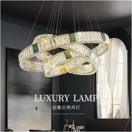 Pendant Lamps Post-Modern Luxury Crystal Led Chandelier Stainless Steel Chrome-Plated Round Hang Light Living Bedroom Dining Decorativ Dhpns