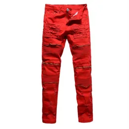 ファッションメンズ壊れたジーンズスキニーデニムパンツジッパー装飾ホールジーンズアジアサイズ306h