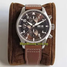 V2 ترقية إصدار ZF Pilot Classic 377713 Brown Dial Eta A7750 Chronograph Automatic Mens Watch Steel Case Leather Spor2013