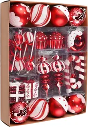 크리스마스 트리 장식품, 80ct 캔디 지팡이 빨간색과 흰색 산산이 부서지는 크리스마스 트리 장식 세트, 다양한 장식 교수형 공 조상