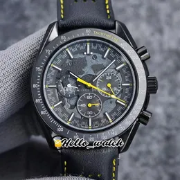 44mm Apollo التذكاري الإصدار الساعات Dark Side Moon 311 92 44 30 01 001 Quartz Chronograph Mens Watch Pvd Black Steel Leather239D