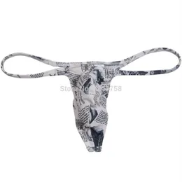 Sexy Men's Newspaper Micro Thong Underwear Male Penis Pouch String Tangas Guy T-Back298s