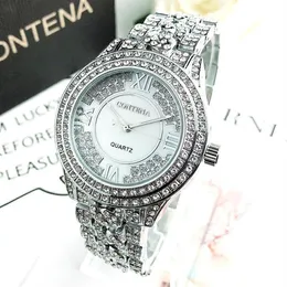 Relógios de pulso Contena 6449 Womens relógios senhoras de aço inoxidável Sterling Silver Diamond Watch Water resistente ao pulso de quartzo para WOM246P