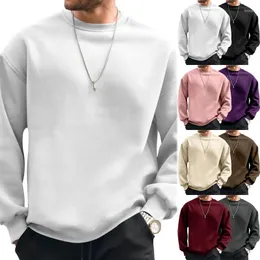 Sudaderas con capucha para hombre, suéter de Color sólido de otoño e invierno, jersey de manga larga con cuello redondo, ropa holgada y relajada, 2024