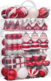 크리스마스 트리 장식품, 120ct 빨간색과 흰색 산산이 부서진 크리스마스 볼 장식품 세트, 전통적인 빨간색과 은색 장식 매달린 나무