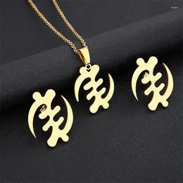 Halskette Ohrringe Set Afrikanisches Symbol Halsketten Ohrstecker Gold/Silber Farbe Edelstahl Adinkra Gye Nyame Ethnische Hiphop Geschenke