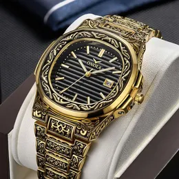 Marca ONOLA Moda relógios de luxo Design Clássico Estilo Retro Relógio de ouro de aço à prova d'água para homens e mulheres232C