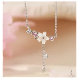 Ожерелья с подвесками Sier Crystal Shell Cherry Blossoms, Ожерелье с подвесками для женщин, колье-ошейники, вечерние ювелирные изделия, подвески с доставкой, Dhzli