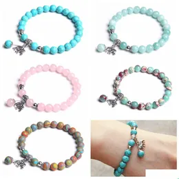 Bracciali con pietre preziose da donna con perline con ciondoli Filo di elefante Guarigione di cristallo Splendida pietra semipreziosa elasticizzata Perline da 8 mm Dhgarden Dhfve