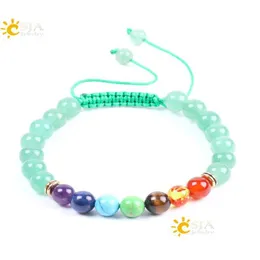 Bransoletka CSJA CSJA Green Aventuryna 8 mm Colorf Natural Stone Kulki Reiki Chakra Yoga Meditation Bransoletki Plecione regulowane linę Dr Dhtnr