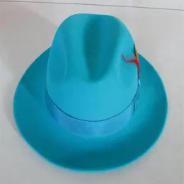 Herr mode fedoras ull cap manlig sjö blå jazz klassisk ljus filt fedora hatt gudfar cowboy b-8119 breda brim hatts346r