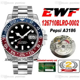 EWF GMT PEPSI 12671 A3186 Automatyczne męskie Watch Red Blue Ceramics Bezel Black Dial 904L Steel Ostersteel Bransoletka Super Edition PU291O