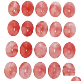 Lösa ädelstenar Cherry Quartz Oval Flat Back Gemstone Cabochons Healing Chakra Watermelon Crystal Stone Bead Cab erse No Hole Dhgarden Dhxfy