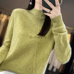 Kvinnors tröjor Stylish Half High Collar Solid Color Sticked 100% ulltröja Kvinnokläder 2023 Autumn New Loose Casual Pullovers Commute Topl231004