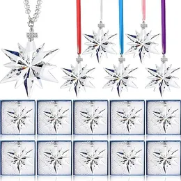 Roowest Confezione da 16 ornamenti di cristallo con fiocchi di neve di Natale 2023 Ornamenti decorativi trasparenti da appendere Decorazione pendente con fiocchi di neve di cristallo con colori