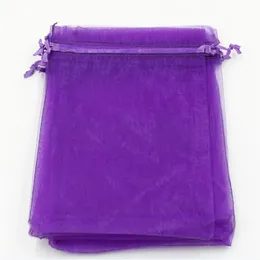 100st Purple With DrawString Organza Jewelry Bags 7x9cm etc Wedding Party Christmas Favor Gift Bags300a
