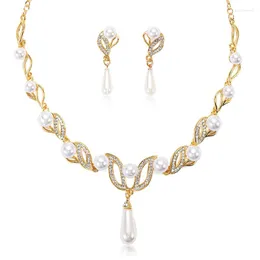 Hänge halsband eleganta kvinnor halsband örhängen pärla borrkedja justera modesmycken set vatten droppparti