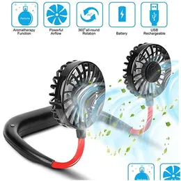 Other Cell Phone Accessories Hanging Neck Fan Usb Rechargeable Neckband Lazy Hands Dual Cooling Mini Sport 360 Degree Rotating Porta Dh5H6