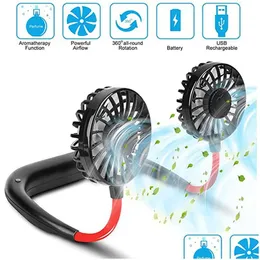 Andra mobiltelefontillbehör som hänger nackfläkt USB -laddningsbar halsband lata händer Dual Cooling Mini Sport 360 grader roterande Porta Dh5H6